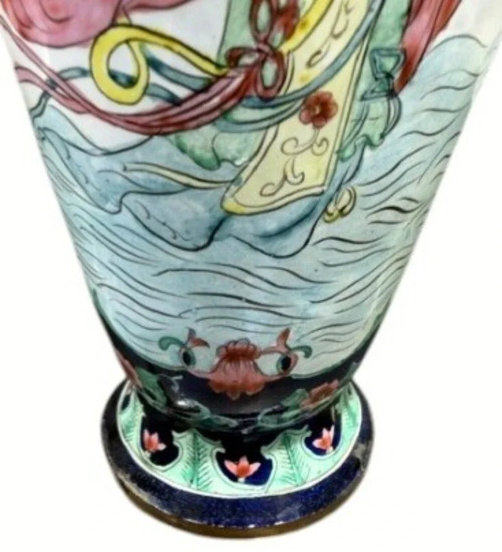 Vintage Chinese Cloisonne Enamel Celestial Maiden Feitian Vase 12